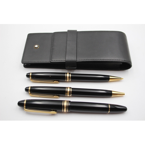 325 - MONTBLANC Meisterstuck Black FOUNTAIN PEN w/ 14ct Nib, Ballpoint, Pencil, Case