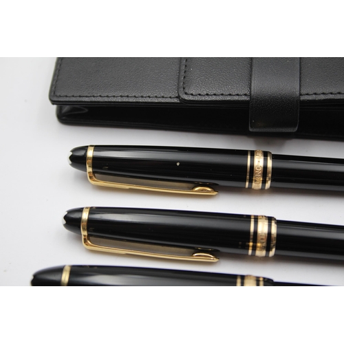 325 - MONTBLANC Meisterstuck Black FOUNTAIN PEN w/ 14ct Nib, Ballpoint, Pencil, Case