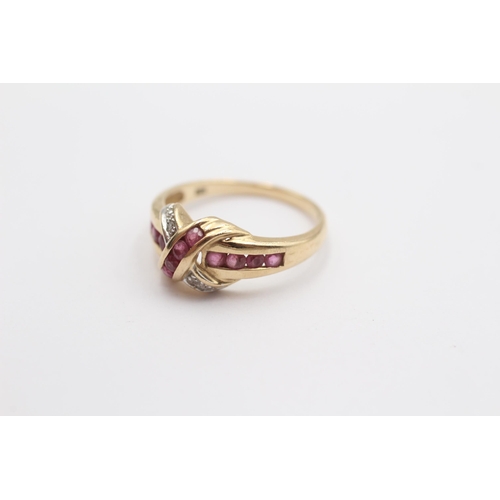 33 - 9ct Gold Ruby And Diamond Set Crossover Ring (2.2g) Size M