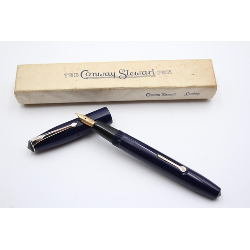 339 - Vintage CONWAY STEWART 15 Navy FOUNTAIN PEN w/ 14ct Gold Nib WRITING Boxed