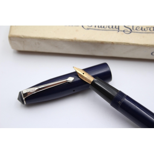 339 - Vintage CONWAY STEWART 15 Navy FOUNTAIN PEN w/ 14ct Gold Nib WRITING Boxed