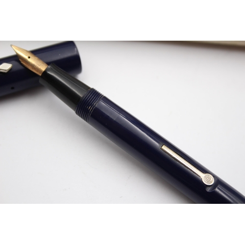 339 - Vintage CONWAY STEWART 15 Navy FOUNTAIN PEN w/ 14ct Gold Nib WRITING Boxed