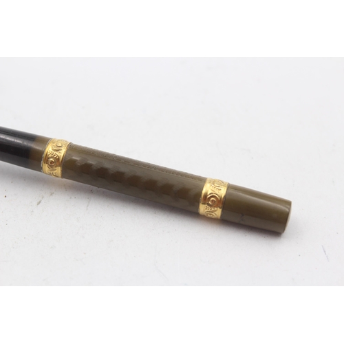 342 - Vintage WATERMAN Ideal Brown Fountain Pen w/ 14ct Gold Nib, Gold Plate Banding