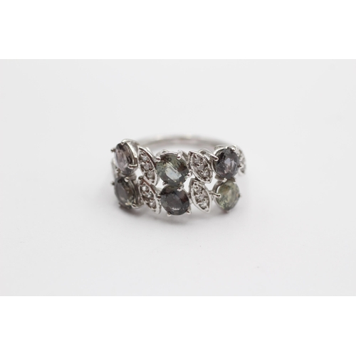 37 - 9ct White Gold Green Sapphire And White Gemstone Set Cocktail Ring (3.1g) Size J+1/2