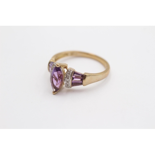 38 - 9ct Gold Amethyst And Diamond Set Dress Ring (3g) Size R+1/2