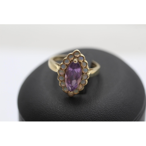 42 - 9ct Gold Amethyst And Opal Set Marquise Ring (2.9g) Size M