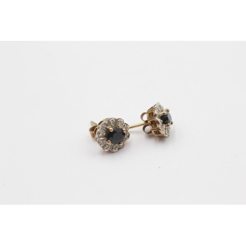 46 - 9ct Gold Diamond And Sapphire Set Cluster Earrings (2g)