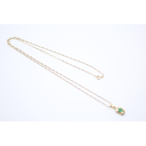 52 - 14ct Gold Emerald & Diamond Pendant On 9ct Chain (1.4g)