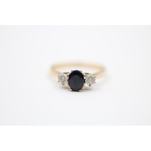 59 - 9ct Gold Sapphire & Diamond Trilogy Cathedral Setting Ring (2.3g) Size P