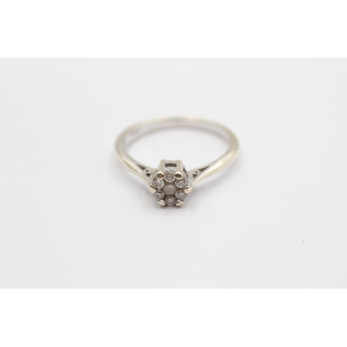 70 - 9ct White Gold Diamond Cluster Cathedral Setting Ring (2.4g) Size M