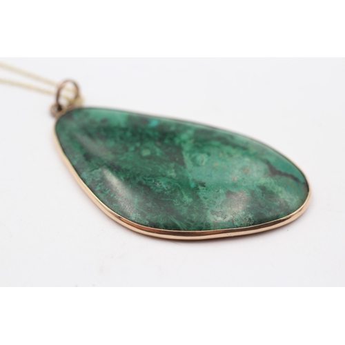 71 - 9ct Gold Chrysocolla Statement Pendant Necklace (20.6g)