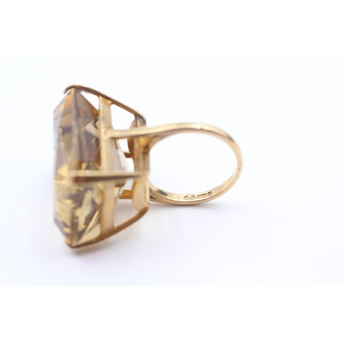 76 - 9ct Gold Citrine Single Stone Cocktail Ring (14.9g) Size L