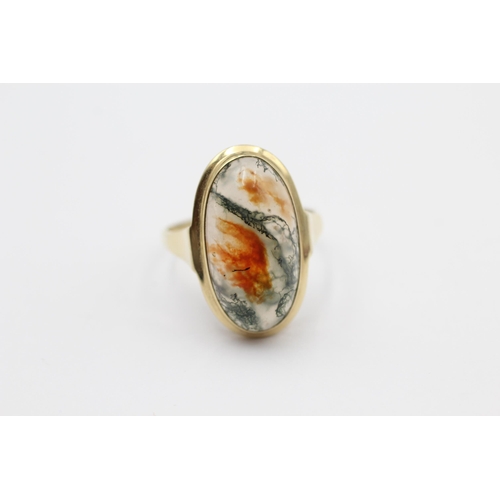 85 - 9ct Gold Moss Agate Single Stone Ring (4.4g) Size Q