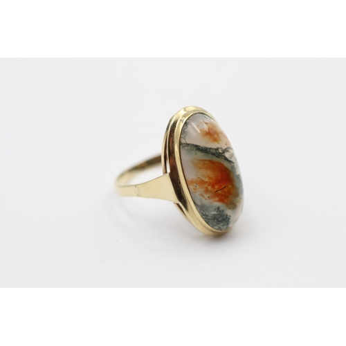 85 - 9ct Gold Moss Agate Single Stone Ring (4.4g) Size Q