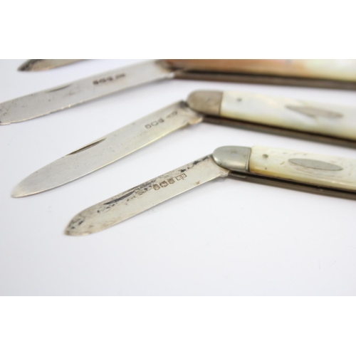 194 - 3 x Antique Hallmarked .925 STERLING SILVER Knives w/ MOP Handle (78g)