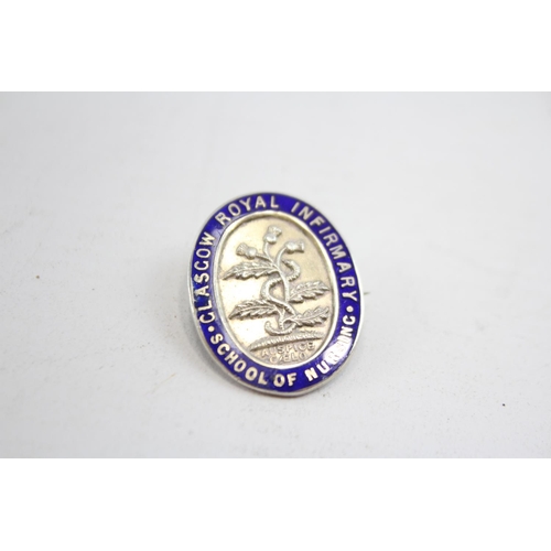 196 - Vintage GLASGOW School of Nursing .925 Sterling Silver Enamel Badge (8g)