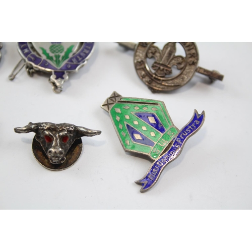 197 - 6 x Vintage Hallmarked .925 Sterling Silver Badges Inc Enamel, Nursing Etc (38g)