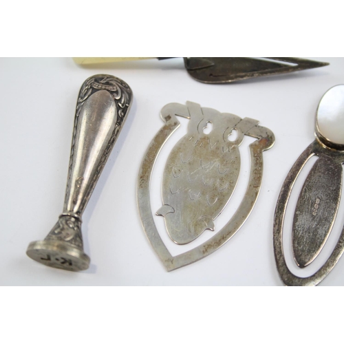 203 - 5 x Antique Hallmarked .925 Sterling Silver Bookmarks & Wax Seal Stamp (42g)