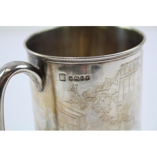 210 - Antique Victorian 1887 Sheffield Sterling Silver Figural Christening Cup (146g)