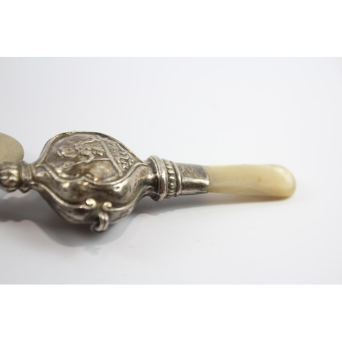 213 - Vintage 1937 Birmingham Sterling Silver Baby's Rattle w/ Mop, Ivorine (54g)