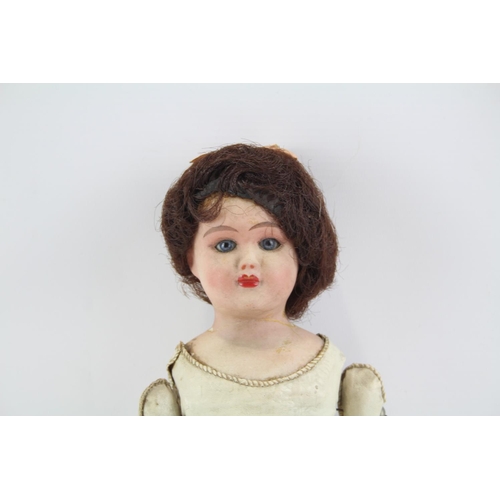 224 - Antique Leather Jointed Body Bisque Doll With Bisque Arms Inc Original Hair