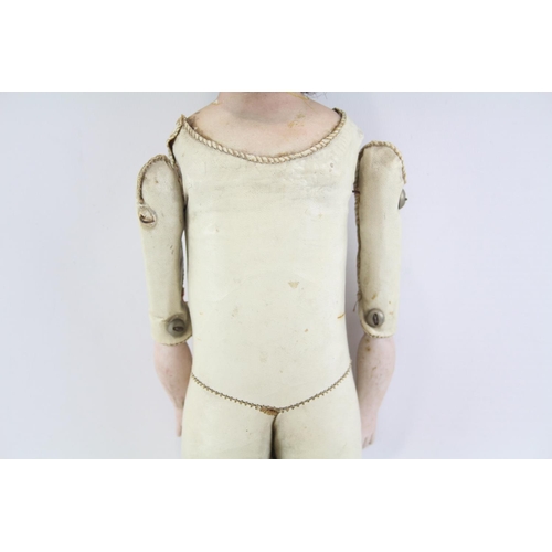 224 - Antique Leather Jointed Body Bisque Doll With Bisque Arms Inc Original Hair