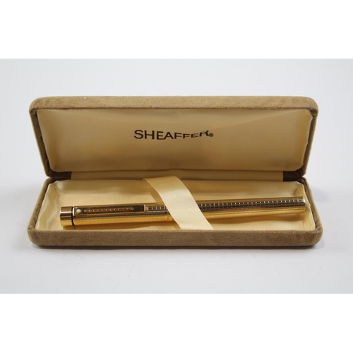 233 - Vintage SHEAFFER Targa Gold Plated Fountain Pen w/ 14ct Gold Nib WRITING Boxed