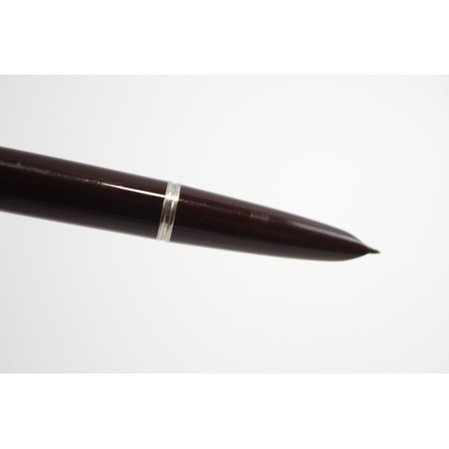 242 - Vintage PARKER 51 Burgundy Fountain Pen w Brushed Steel Cap WRITING