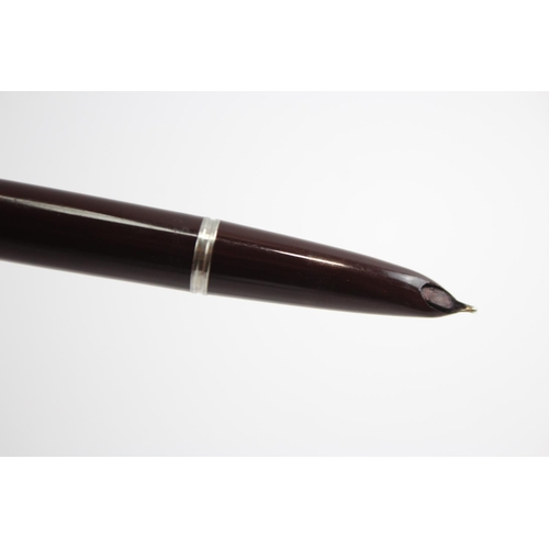 242 - Vintage PARKER 51 Burgundy Fountain Pen w Brushed Steel Cap WRITING