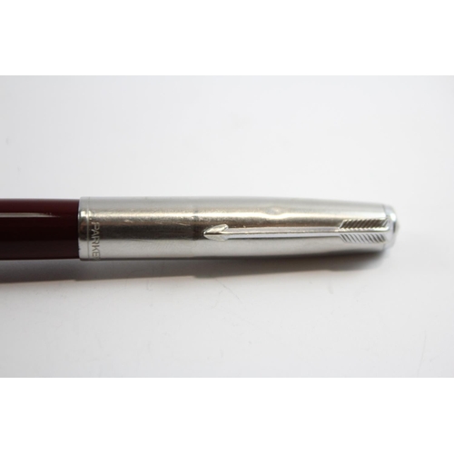 243 - Vintage PARKER 51 Burgundy Fountain Pen w Brushed Steel Cap WRITING