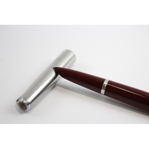 243 - Vintage PARKER 51 Burgundy Fountain Pen w Brushed Steel Cap WRITING