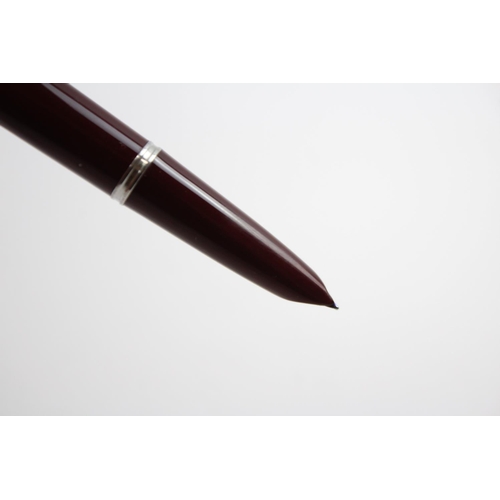 243 - Vintage PARKER 51 Burgundy Fountain Pen w Brushed Steel Cap WRITING