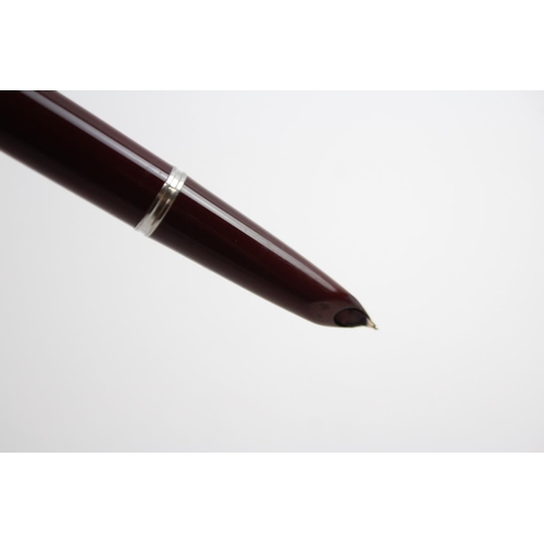 243 - Vintage PARKER 51 Burgundy Fountain Pen w Brushed Steel Cap WRITING