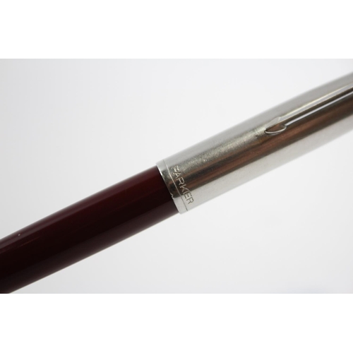 243 - Vintage PARKER 51 Burgundy Fountain Pen w Brushed Steel Cap WRITING