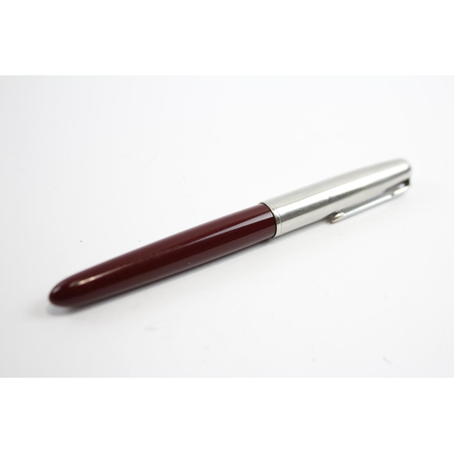 243 - Vintage PARKER 51 Burgundy Fountain Pen w Brushed Steel Cap WRITING