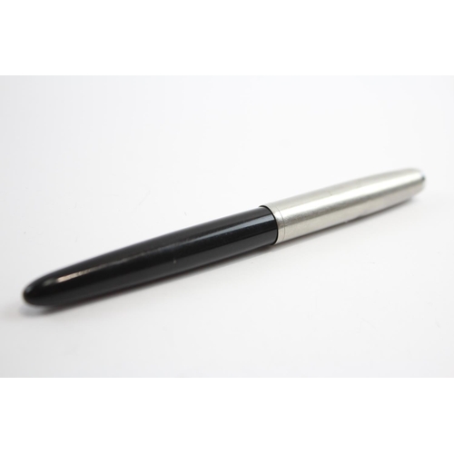 244 - Vintage PARKER 51 Black Fountain Pen w Brushed Steel Cap WRITING