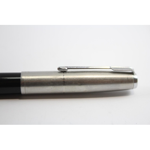 244 - Vintage PARKER 51 Black Fountain Pen w Brushed Steel Cap WRITING