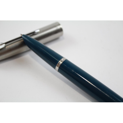 245 - Vintage PARKER 51 Teal Fountain Pen w Brushed Steel Cap WRITING