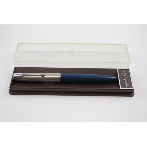 246 - Vintage PARKER 51 Teal Fountain Pen w Brushed Steel Cap WRITING Boxed