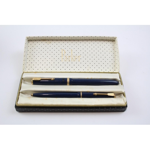 249 - Vintage PARKER Maxima Navy FOUNTAIN PEN w/ 14ct Gold Nib, Ballpoint, Box Etc