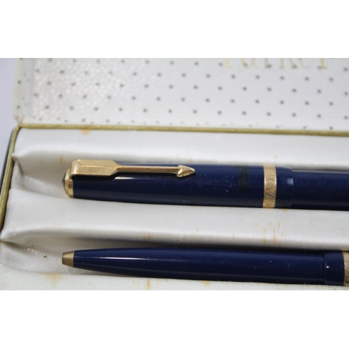 249 - Vintage PARKER Maxima Navy FOUNTAIN PEN w/ 14ct Gold Nib, Ballpoint, Box Etc