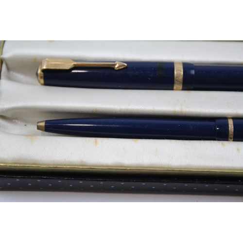 249 - Vintage PARKER Maxima Navy FOUNTAIN PEN w/ 14ct Gold Nib, Ballpoint, Box Etc