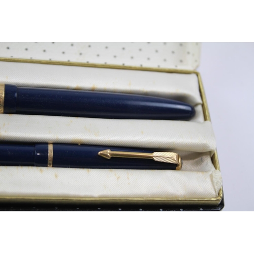 249 - Vintage PARKER Maxima Navy FOUNTAIN PEN w/ 14ct Gold Nib, Ballpoint, Box Etc