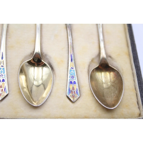 252 - 6 x Vintage 1930 Birmingham Sterling Silver Guilloche Enamel Spoons (45g)