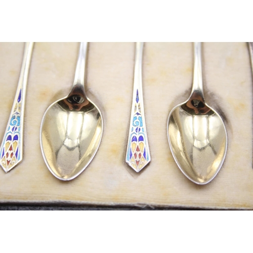 252 - 6 x Vintage 1930 Birmingham Sterling Silver Guilloche Enamel Spoons (45g)