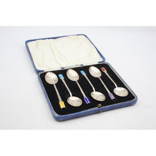 278 - 6 x Vintage Hallmarked 1933 Birmingham Sterling Silver Teaspoons w/ Enamel 50g