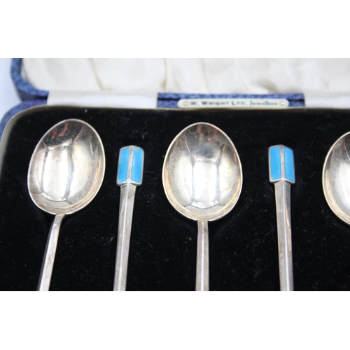 278 - 6 x Vintage Hallmarked 1933 Birmingham Sterling Silver Teaspoons w/ Enamel 50g