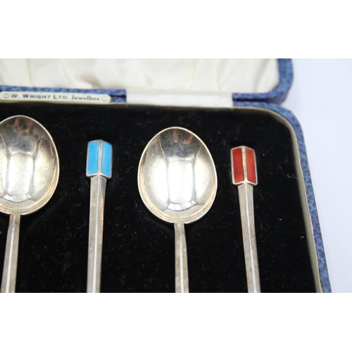 278 - 6 x Vintage Hallmarked 1933 Birmingham Sterling Silver Teaspoons w/ Enamel 50g