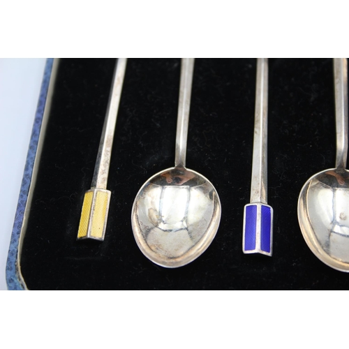 278 - 6 x Vintage Hallmarked 1933 Birmingham Sterling Silver Teaspoons w/ Enamel 50g