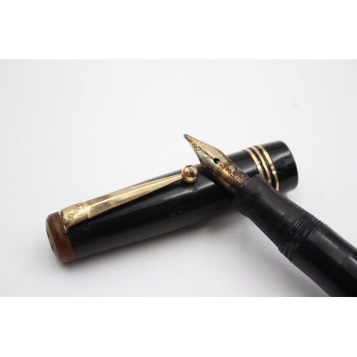 297 - Vintage MABIE TODD Swan Leverless Black FOUNTAIN PEN w/ 14ct Gold Nib WRITING